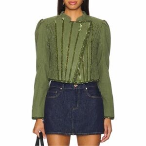 NEW FREE PEOPLE Bali Simone Jacket in Dusty Olive Combo Size XL